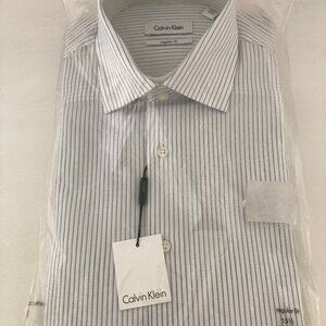 NWT Calvin Klein Dress Shirt Men Stripe Regular Fit 15-1/2  32/33